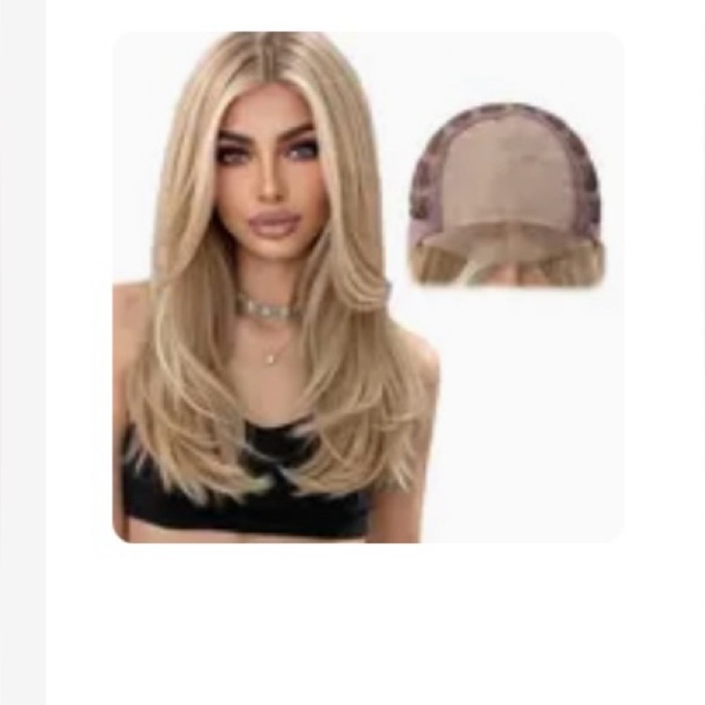 Blonde layered monofilament wig, 18” length